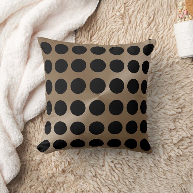 Taupe and Black Big Dots Modern Pattern Throw Pillow (Blanket)