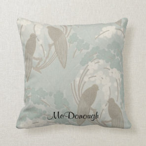 Taupe and Blue Paradise Garden Pattern Throw Pillow