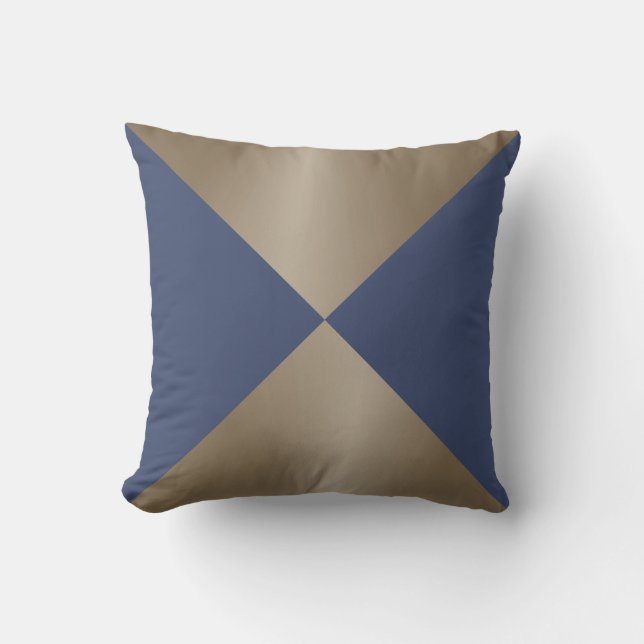 Taupe and Blue Triangle Modern Print Throw Pillow (Front)