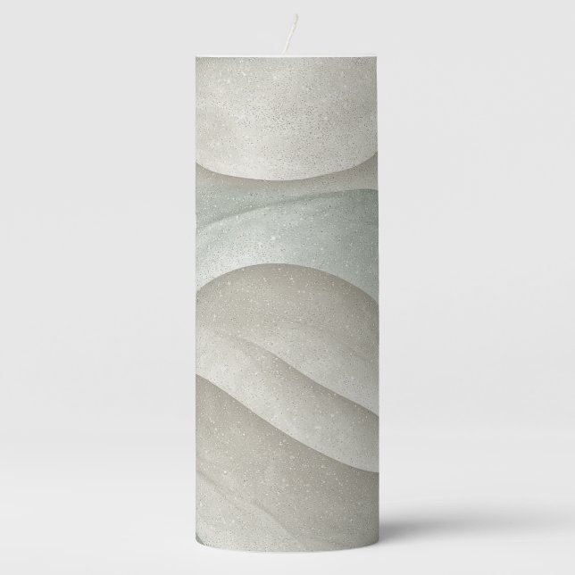 Taupe And Blue Watercolor Coastal Waves Pillar Candle (Front)