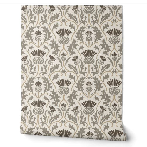 Taupe and Brown Botanical Thistle Wallpaper