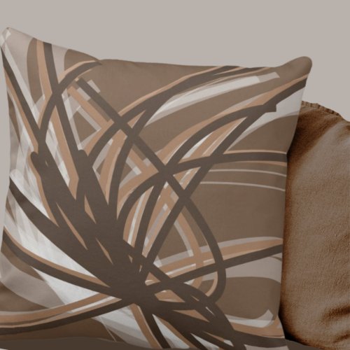 Taupe and Brown Neutral Abstract Ribbons Throw Pillow