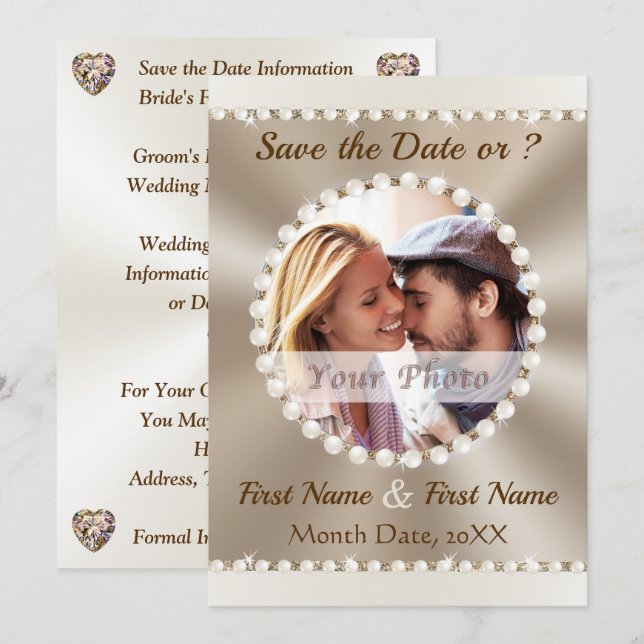 Taupe and Champagne Wedding, PHOTO Save the Dates, Invitation (Front/Back)