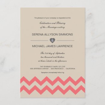 Taupe And Coral Chevron Wedding Invitations by decor_de_vous at Zazzle