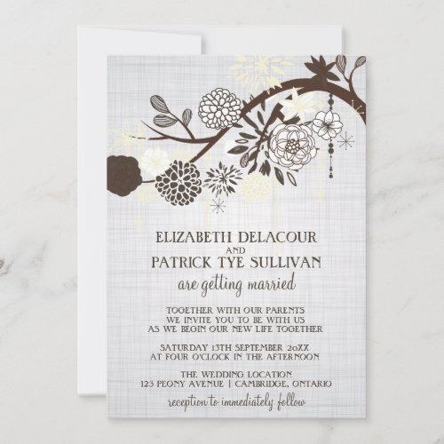 Taupe and Cream Flowers Rustic Wedding Invitation