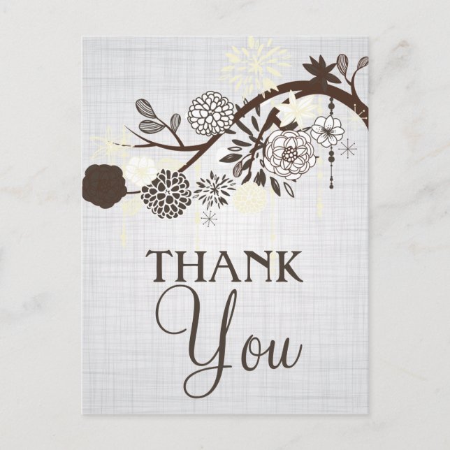 Taupe and Cream Flowers RusticThank You Postcard (Front)