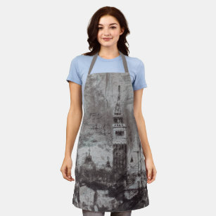 Taupe and Cyan Distressed Skyline Venice Italy Apron