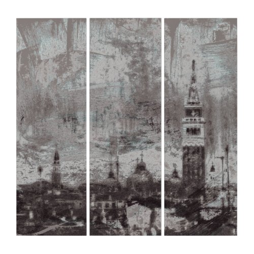 Taupe and Cyan Distressed Skyline Venice Italy Art