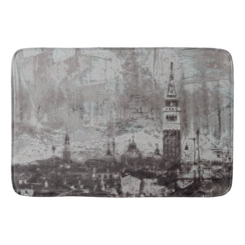 Taupe and Cyan Distressed Skyline Venice Italy Bath Mat