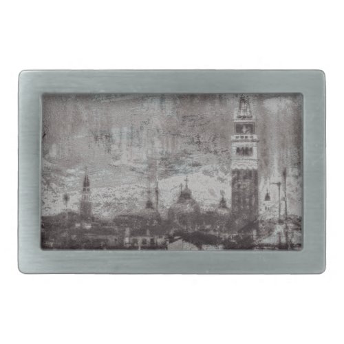 Taupe and Cyan Distressed Skyline Venice Italy Belt Buckle
