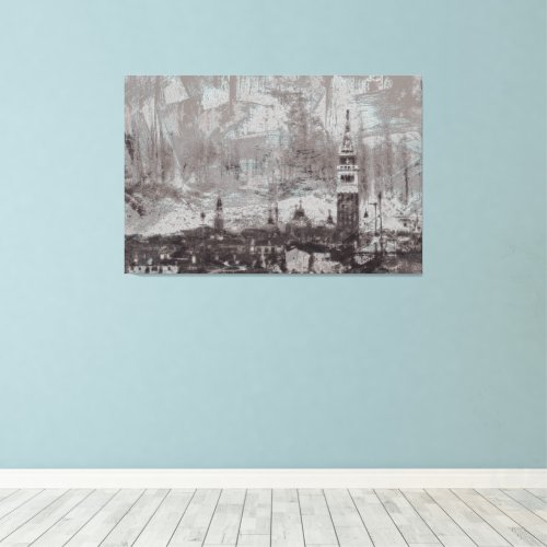 Taupe and Cyan Distressed Skyline Venice Italy Canvas Print