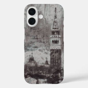 Taupe and Cyan Distressed Skyline Venice Italy iPhone 16 Case