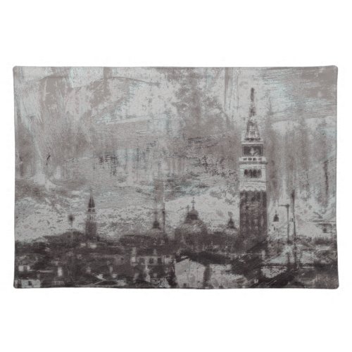 Taupe and Cyan Distressed Skyline Venice Italy Cloth Placemat