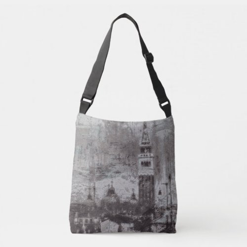 Taupe and Cyan Distressed Skyline Venice Italy Crossbody Bag