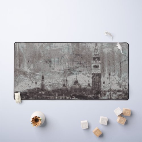 Taupe and Cyan Distressed Skyline Venice Italy Desk Mat