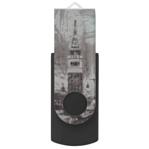 Taupe and Cyan Distressed Skyline Venice Italy Flash Drive