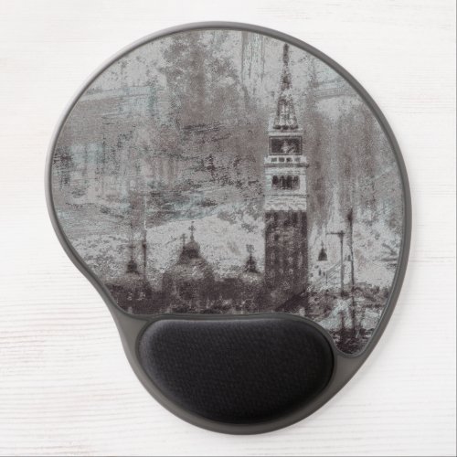 Taupe and Cyan Distressed Skyline Venice Italy Gel Mouse Pad