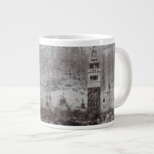 Taupe and Cyan Distressed Skyline Venice Italy Giant Coffee Mug