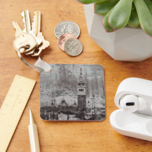 Taupe and Cyan Distressed Skyline Venice Italy Keychain