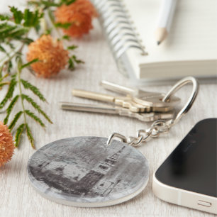 Taupe and Cyan Distressed Skyline Venice Italy Keychain