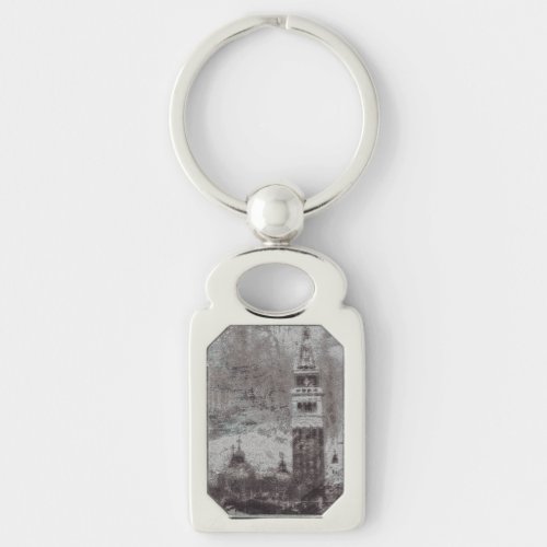 Taupe and Cyan Distressed Skyline Venice Italy Keychain