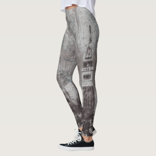 Taupe and Cyan Distressed Skyline Venice Italy Leggings