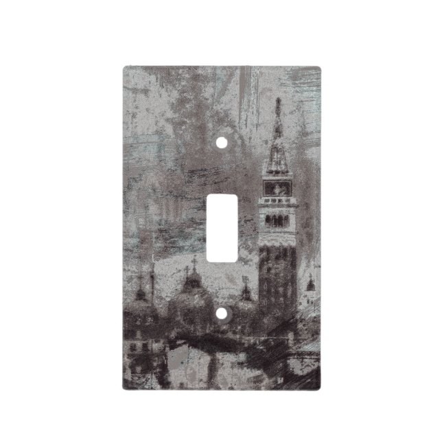 Taupe and Cyan Distressed Skyline Venice Italy Light Switch Cover (Front)