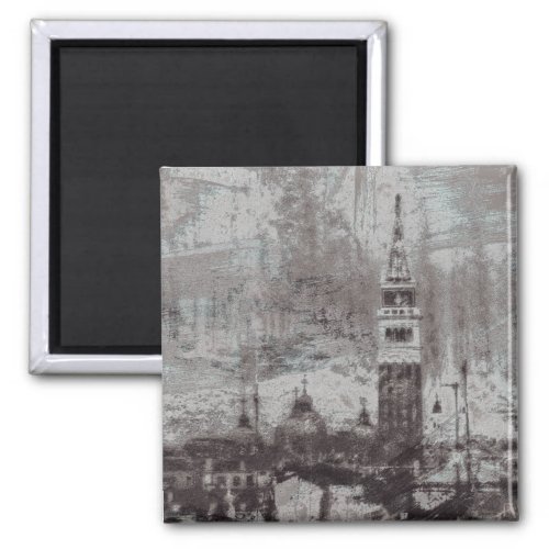 Taupe and Cyan Distressed Skyline Venice Italy Magnet