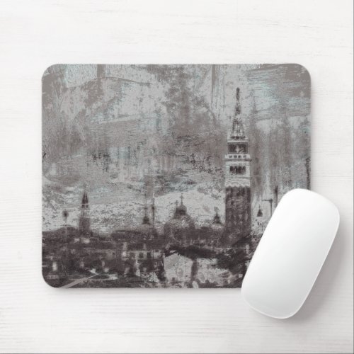 Taupe and Cyan Distressed Skyline Venice Italy Mouse Pad