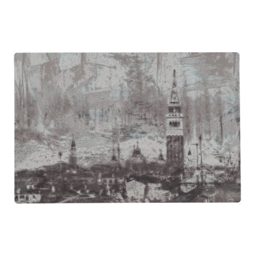 Taupe and Cyan Distressed Skyline Venice Italy Placemat