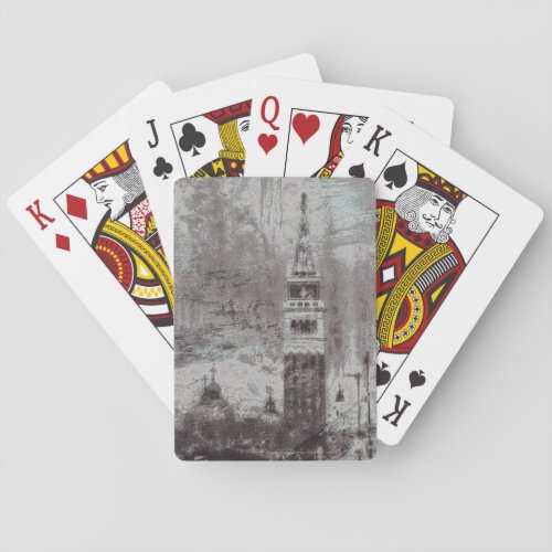 Taupe and Cyan Distressed Skyline Venice Italy Playing Cards