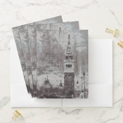 Taupe and Cyan Distressed Skyline Venice Italy Pocket Folder