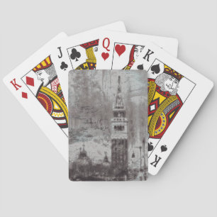 Taupe and Cyan Distressed Skyline Venice Italy Poker Cards