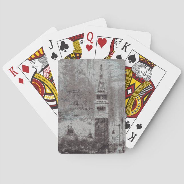 Taupe and Cyan Distressed Skyline Venice Italy Poker Cards (Back)