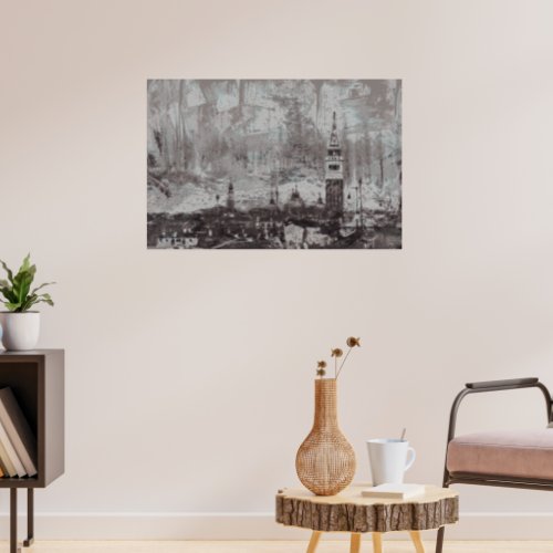 Taupe and Cyan Distressed Skyline Venice Italy Poster
