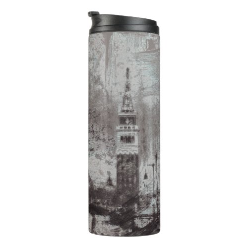 Taupe and Cyan Distressed Skyline Venice Italy Thermal Tumbler