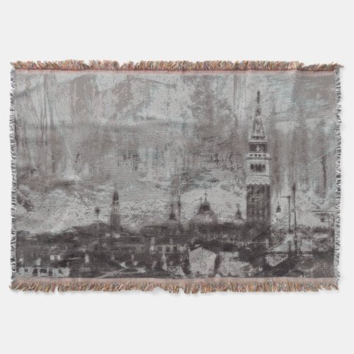 Taupe and Cyan Distressed Skyline Venice Italy Throw Blanket