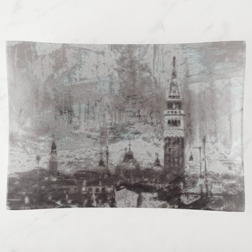 Taupe and Cyan Distressed Skyline Venice Italy Trinket Tray