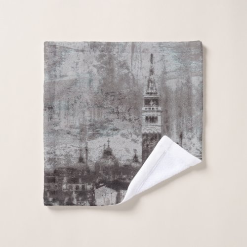 Taupe and Cyan Distressed Skyline Venice Italy Wash Cloth