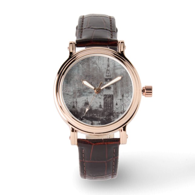 Taupe and Cyan Distressed Skyline Venice Italy Watch (Front)
