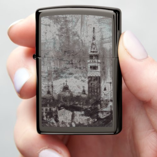 Taupe and Cyan Distressed Skyline Venice Italy Zippo Lighter