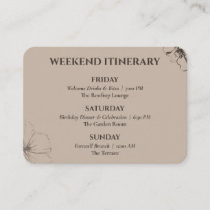 Taupe and Espresso Floral 30th Birthday Itinerary Enclosure Card