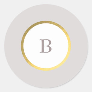 Taupe and Gold Foil Circle Monogram Wedding Classic Round Sticker