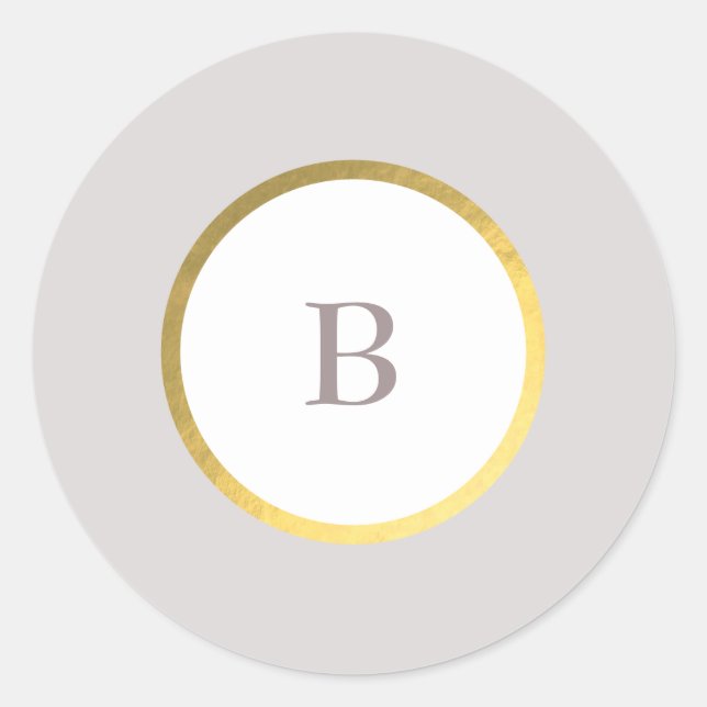 Taupe and Gold Foil Circle Monogram Wedding Classic Round Sticker (Front)