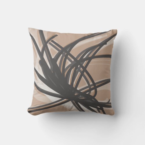Taupe and Gray Artistic Abstract Ribbons Throw Pillow