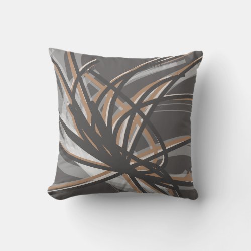 Taupe and Gray Artistic Abstract Ribbons Throw Pillow