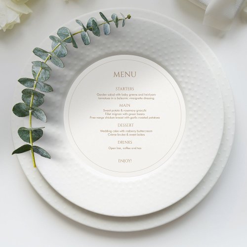 Taupe and Ivory Monogrammed Round Wedding Menu