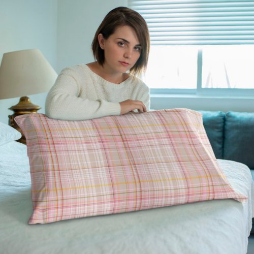 Taupe and Pink Colorful Plaid Pillow Case