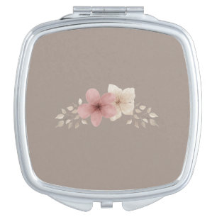 Taupe and Pink Floral Compact Mirror
