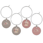 Taupe and Pink Floral Wine Charm Set